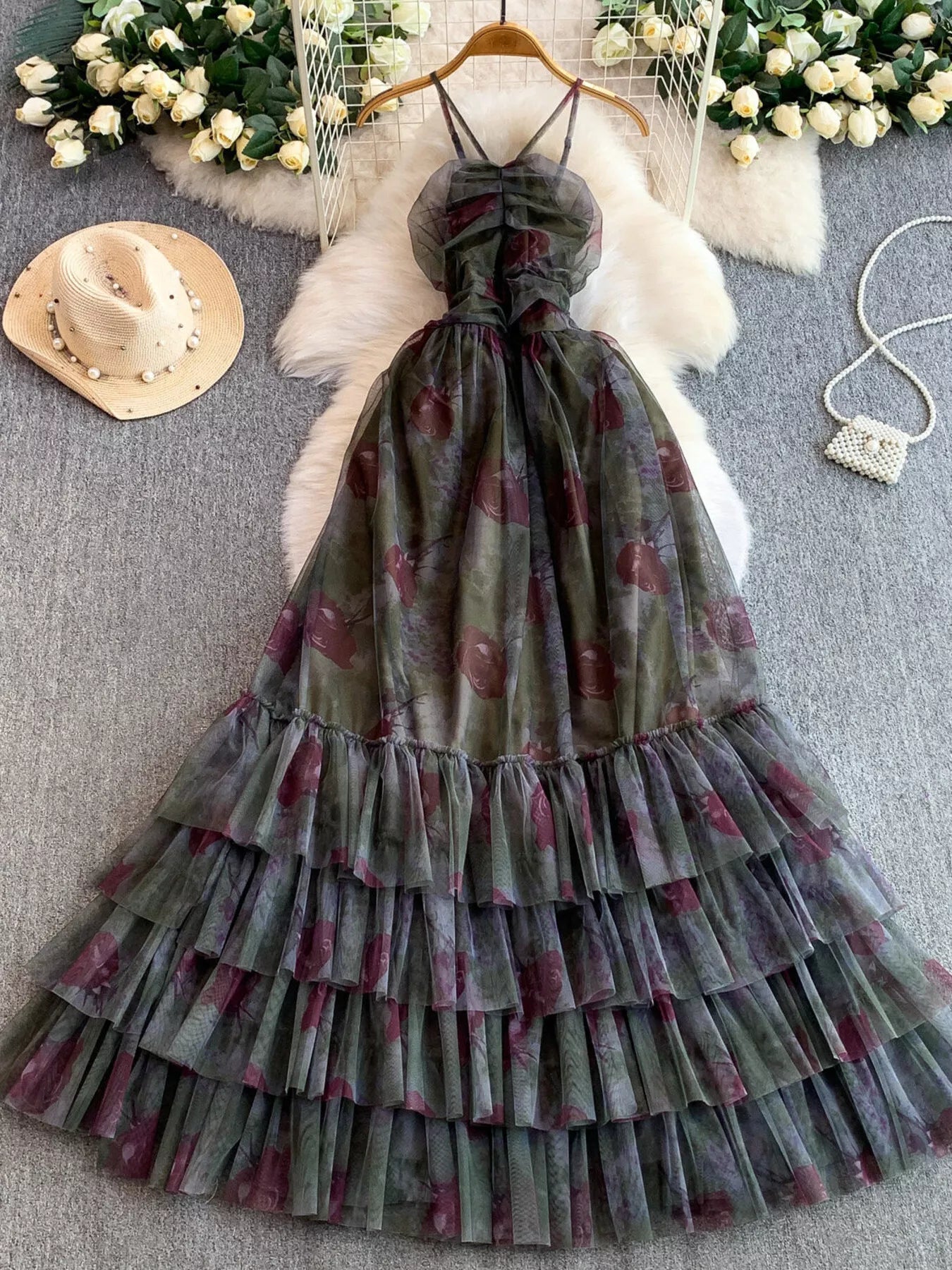 Hazel Blues® |  Floral Print Ruffled Layered Mesh Dress