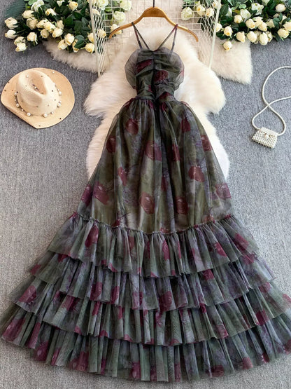 Hazel Blues® |  Floral Print Ruffled Layered Mesh Dress