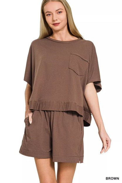 Hazel Blues® |  Zenana Exposed Seam Boxy Top & Shorts Set