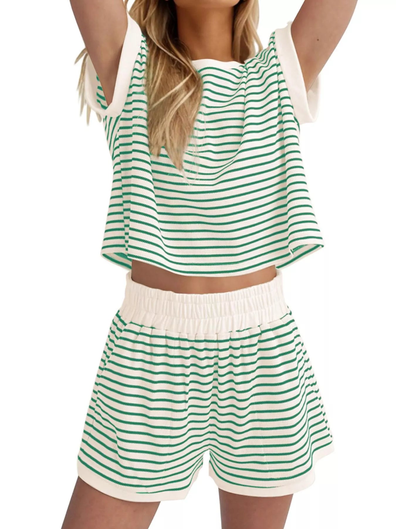Hazel Blues® | Striped Round Neck Top and Shorts Set