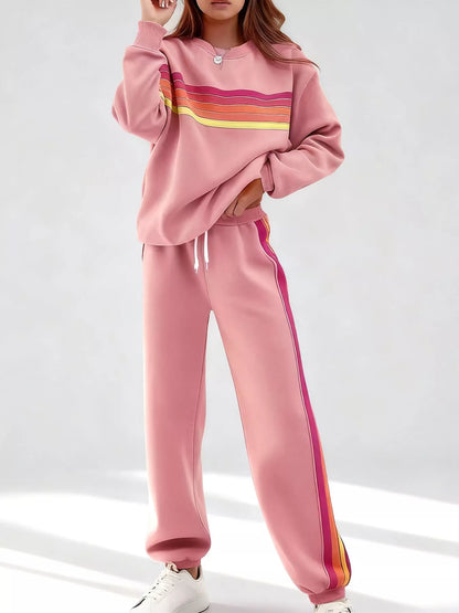 Hazel Blues® |  Striped Round Neck Sweatshirt and Pants Set