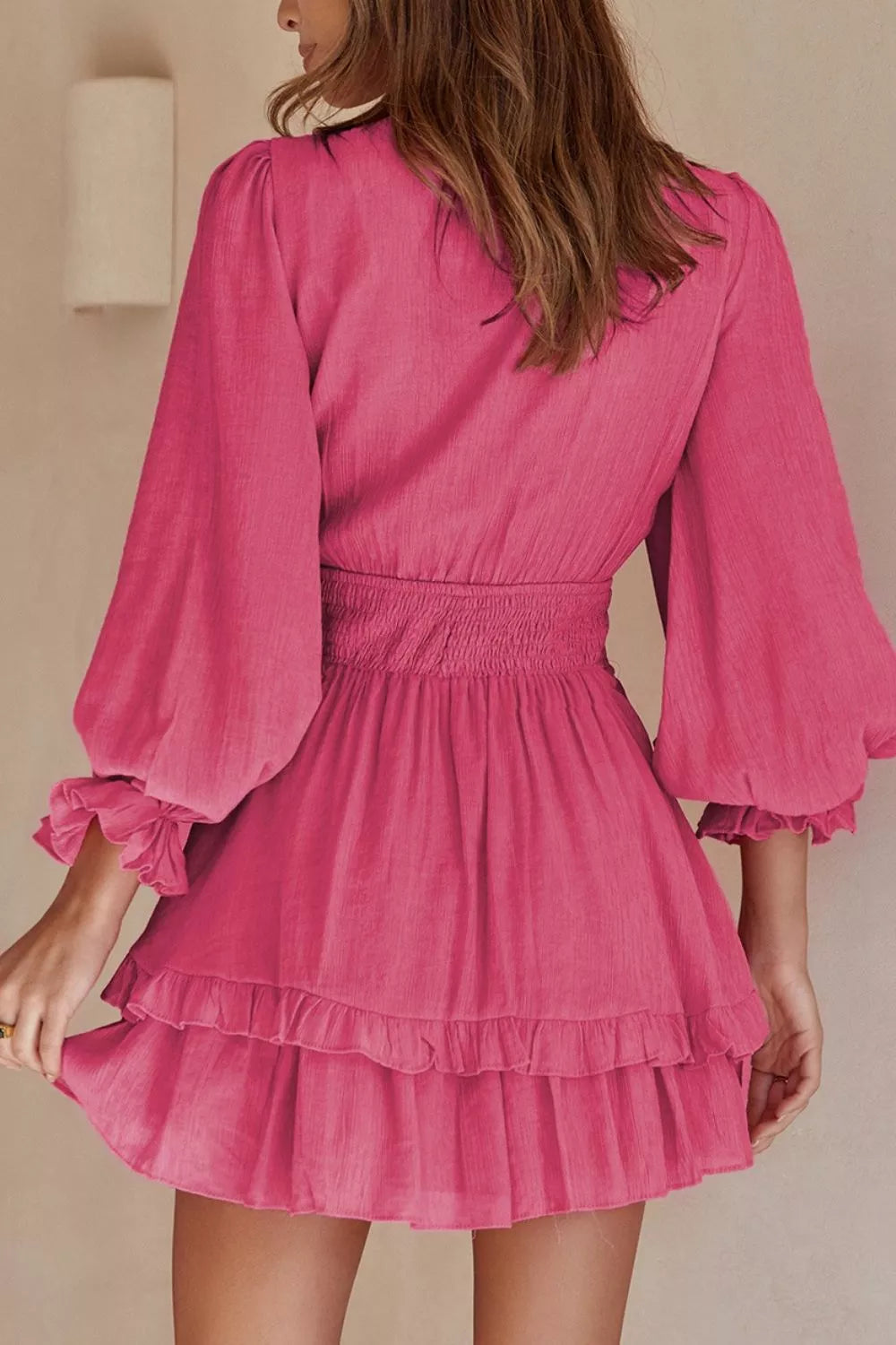 Hazel Blues® |  Elegant Tie-Front Ruffle Mini Dress with Smocked Wiast