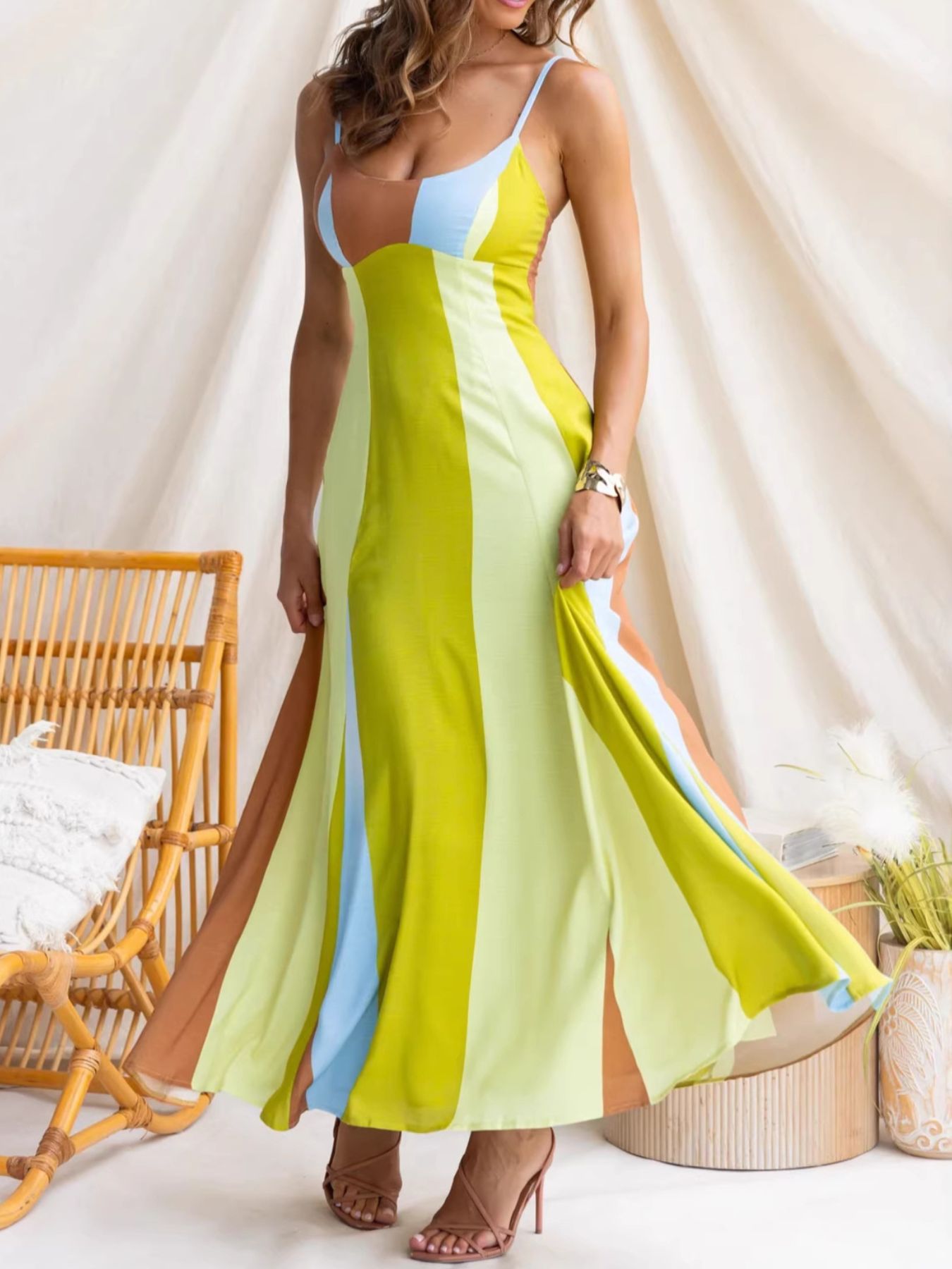 Hazel Blues® |  Color Block Spaghetti Strap Maxi Dress