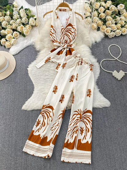 Hazel Blues® |  Printed Sleeveless Top and Wide Leg Pants Set