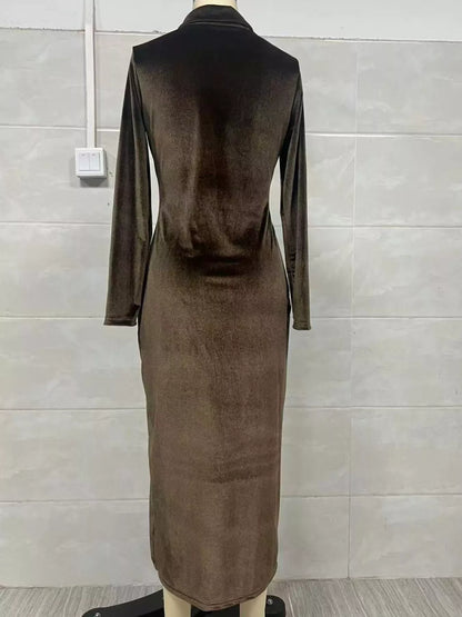 Hazel Blues® |  Velvet Zip-Front Slit Midi Dress