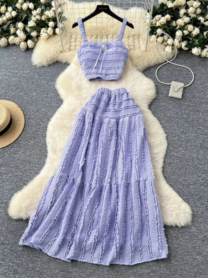 Hazel Blues® |  Ruched Crop Top and Maxi Skirt Set