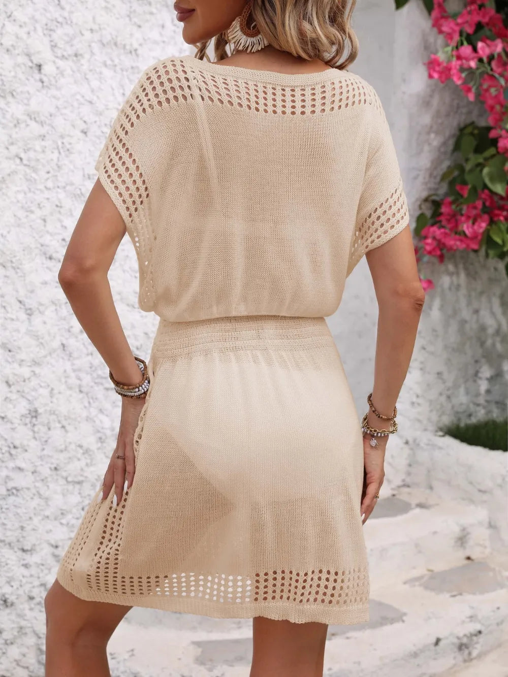 Hazel Blues® | Openwork V-Neck Short Sleeve Cover-Up Dress