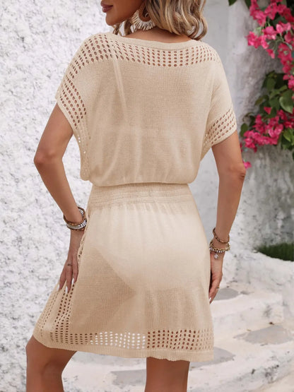 Hazel Blues® | Openwork V-Neck Short Sleeve Cover-Up Dress