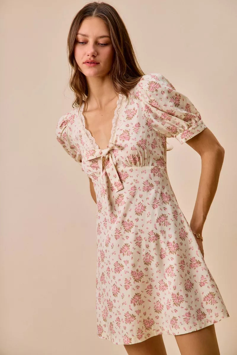 Hazel Blues® |  SO ME Floral Lace Trimed  Short Sleeves Mini Dress