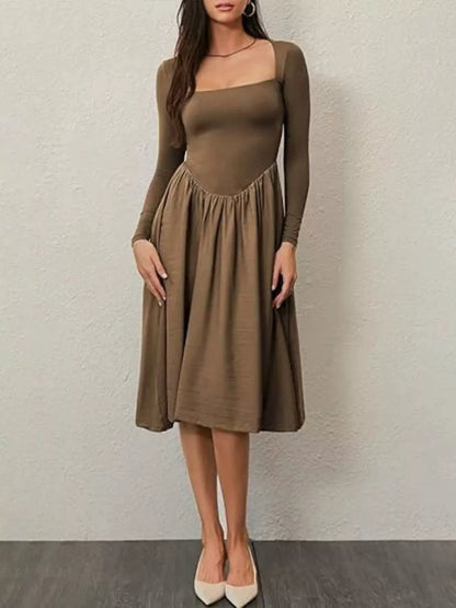Hazel Blues® |  Square Neck Long Sleeve Midi Dress