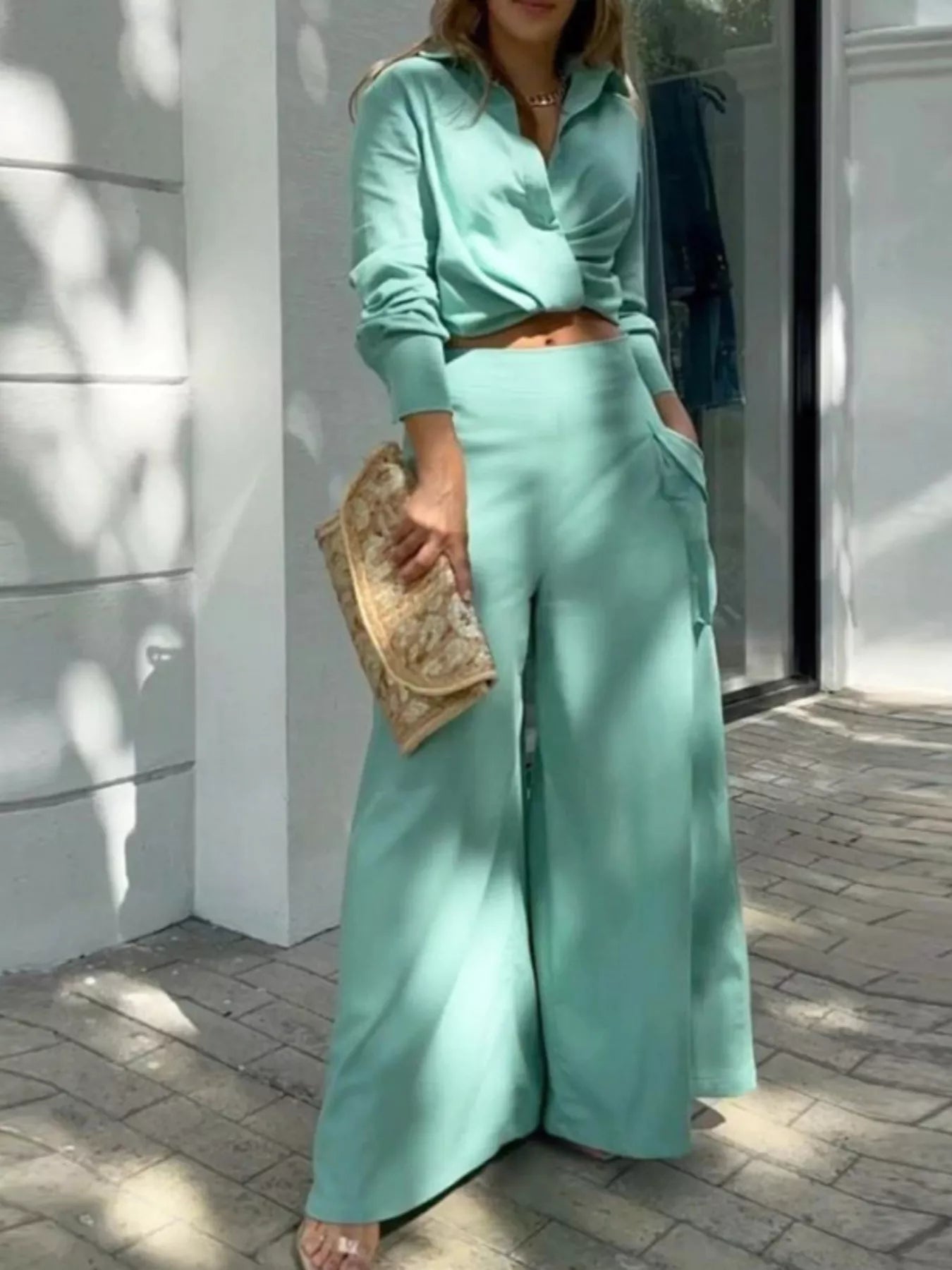 Hazel Blues® |  Long Sleeve Shirt and Wide Leg Pants Set