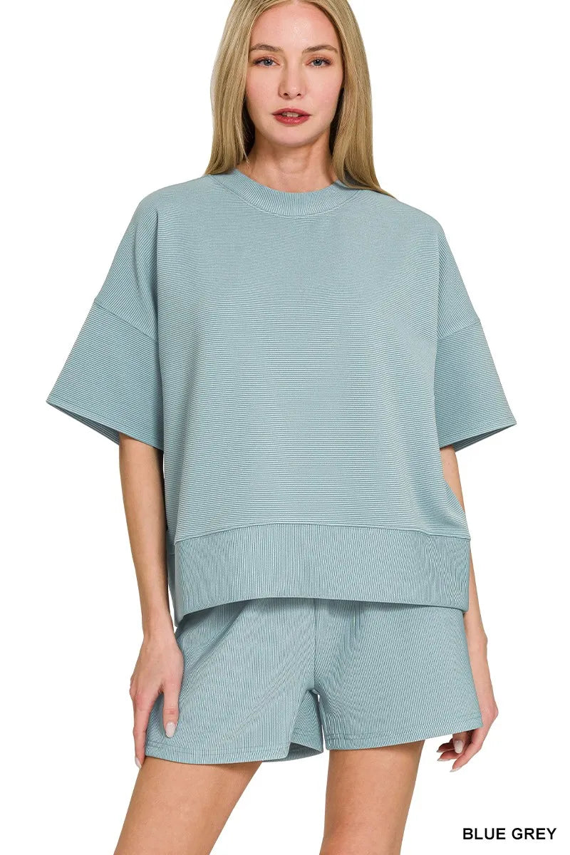 Hazel Blues® |  Zenana Ribbed Round Neck Waist Banded Tee & Shorts Set
