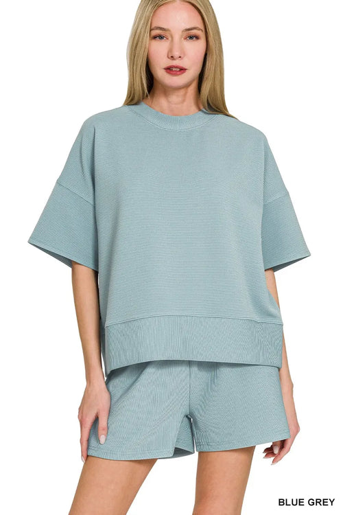 Hazel Blues® |  Zenana Ribbed Round Neck Waist Banded Tee & Shorts Set