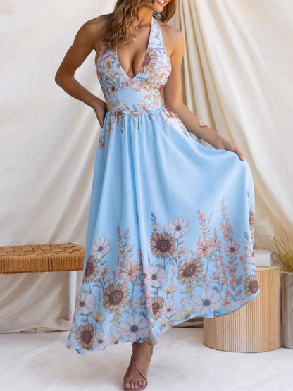 Hazel Blues® |  Floral Print Halter Neck Maxi Dress