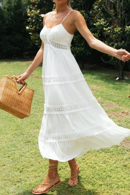 Hazel Blues® |  Lace Detail Smocked Midi Cami Dress
