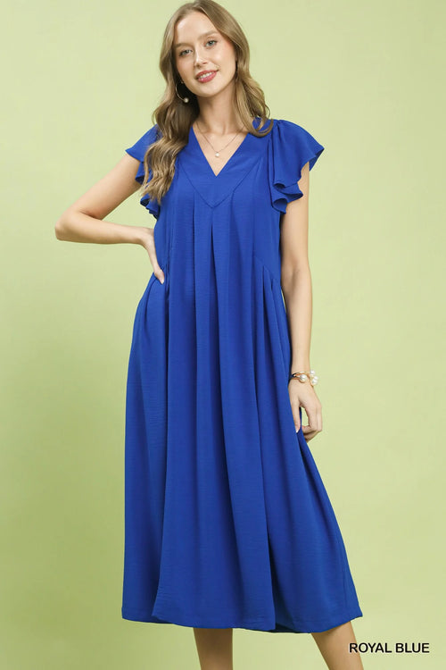 Hazel Blues® |  Umgee Ruffle Sleeve V-Neck Midi Dress