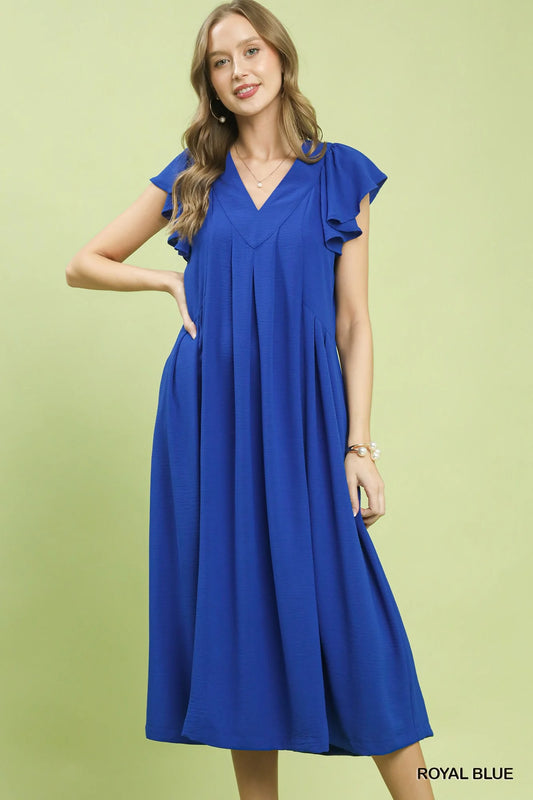 Hazel Blues® |  Umgee Ruffle Sleeve V-Neck Midi Dress