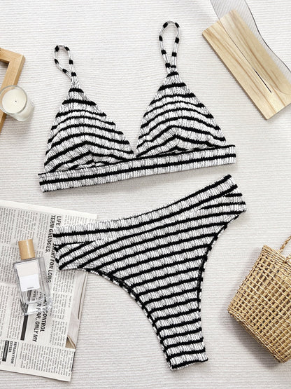 Hazel Blues® | Striped V-Neck Two-Piece Swim Set
