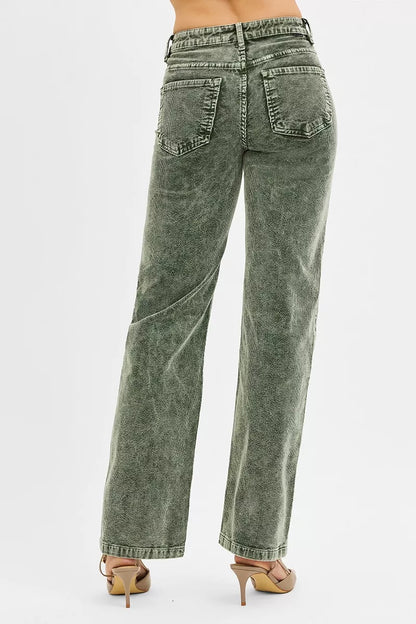 Hazel Blues® |  RISEN Tummy Control Mid Rise Straight Leg Corduroy Pants