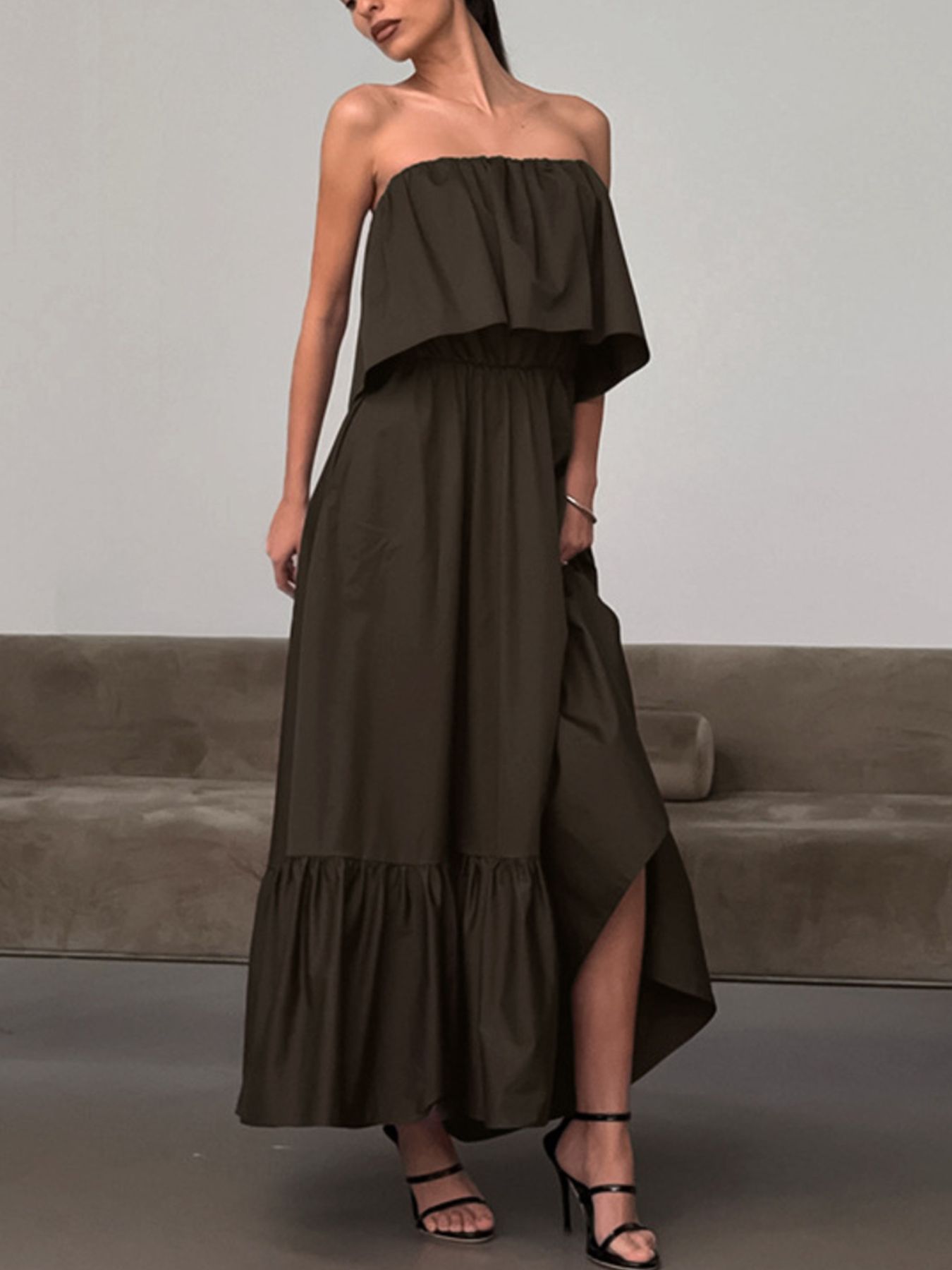 Hazel Blues® |  Off-Shoulder Ruffle Hem Maxi Dress