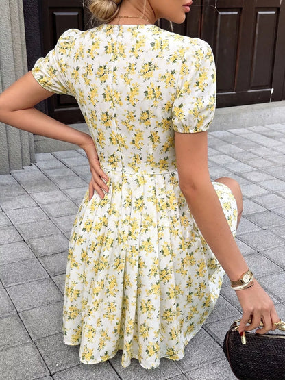 Hazel Blues® |  Floral Print V-Neck Puff Sleeve Mini Dress