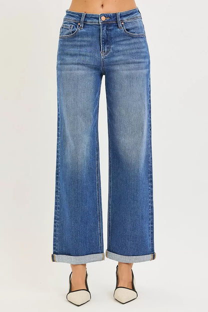 Hazel Blues® | RISEN High Rise Relaxed Fit Ankle Straight Cuff Jeans