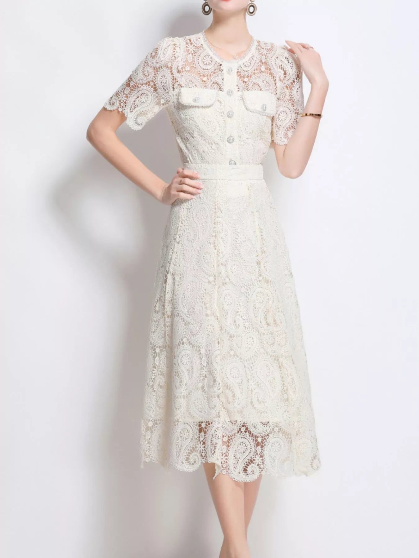 Hazel Blues® |  Lace Button Up Top and Skirt Set