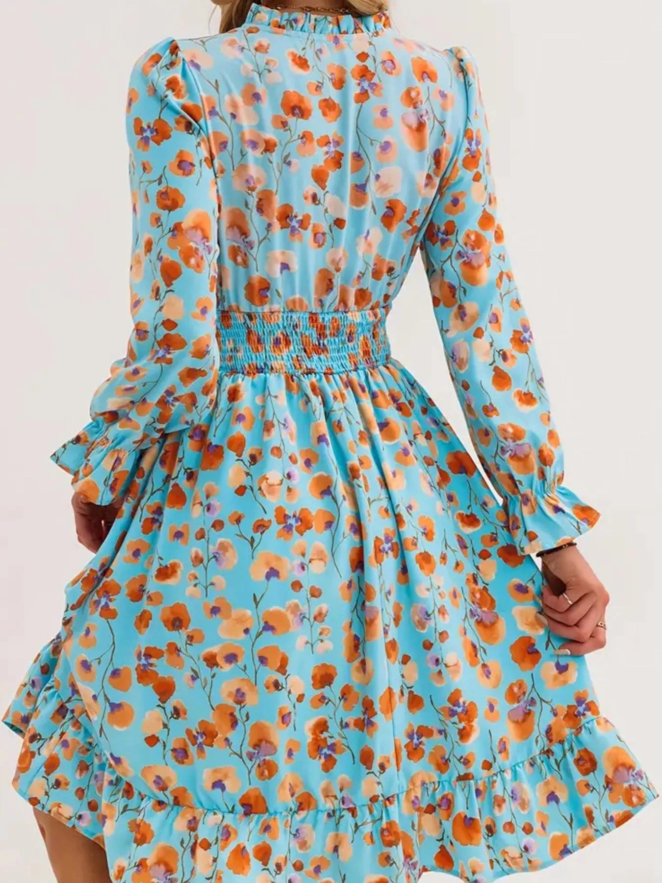Hazel Blues® |  Floral Notched Flounce Sleeve Dress