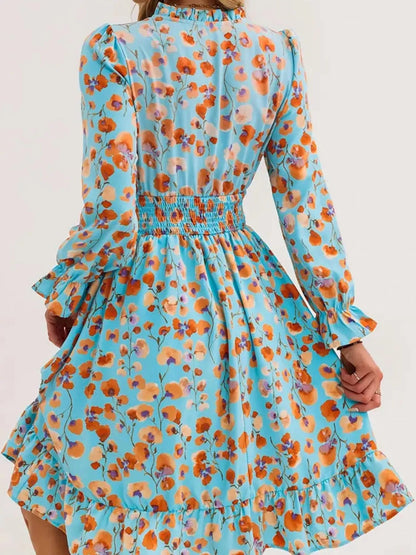 Hazel Blues® |  Floral Notched Flounce Sleeve Dress