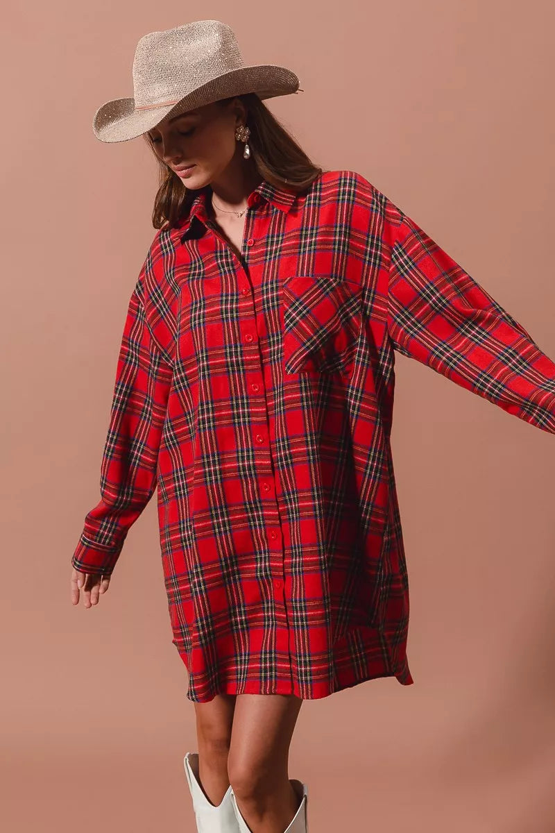 Hazel Blues® |  SO ME Christmas Checker Plaid Button Up Shirt Dress