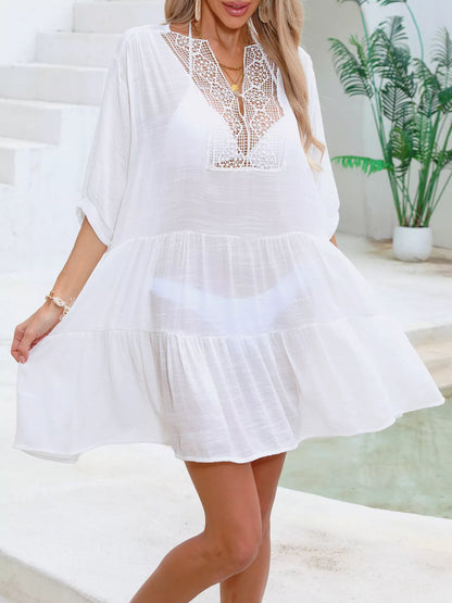 Hazel Blues® | Lace Trimmed Tiered Cover-Up Dress