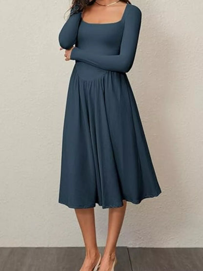 Hazel Blues® |  Square Neck Long Sleeve Midi Dress