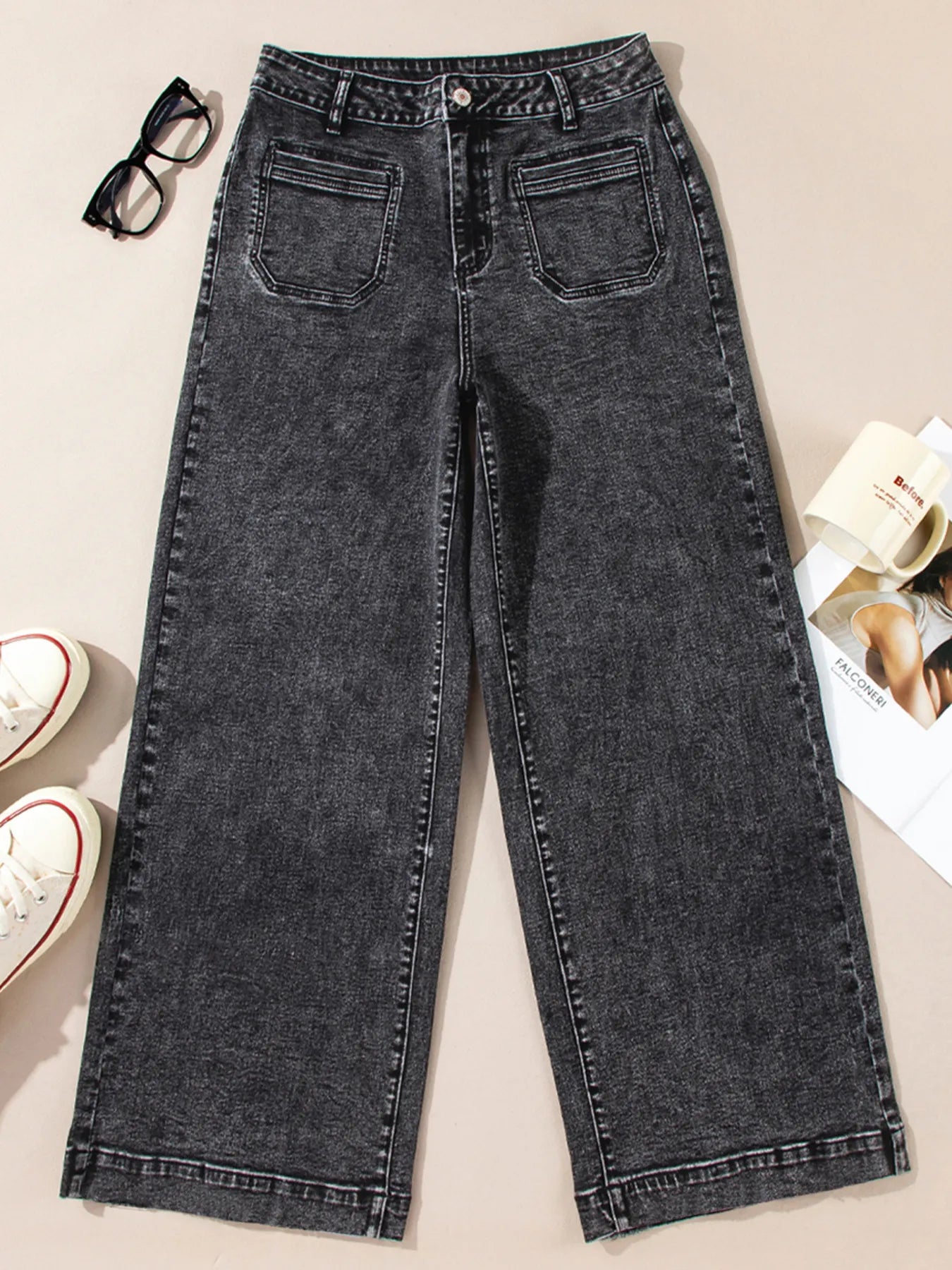 Hazel Blues® |  High-Waisted Wide Leg Washed Jeans