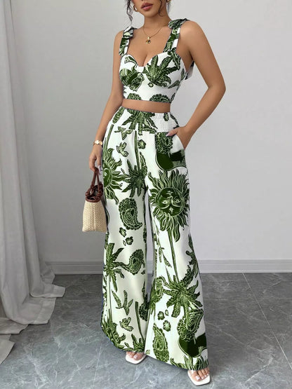 Hazel Blues® |  Floral Print Crop Top and Wide Leg Pants Set