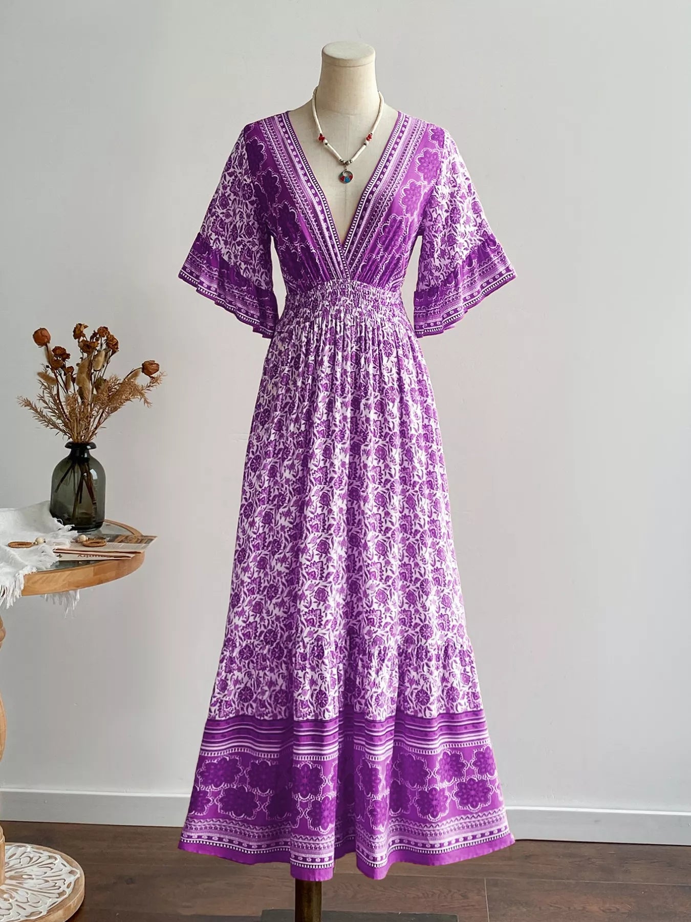 Hazel Blues® |  Floral Print Deep V-Neck Dress