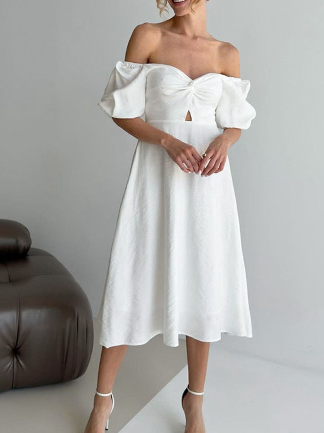 Hazel Blues® |  Twisted Front Puff Sleeve Midi Dress
