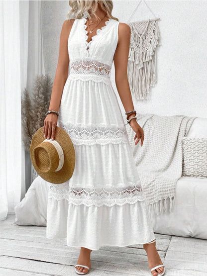Hazel Blues® | Lace Tied Swiss Dot Sleeveless Maxi Dress