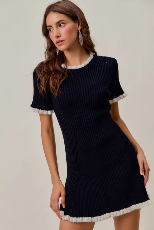 Hazel Blues® |  SO ME Contrast Ruffled Sweater Knit Mini Dress
