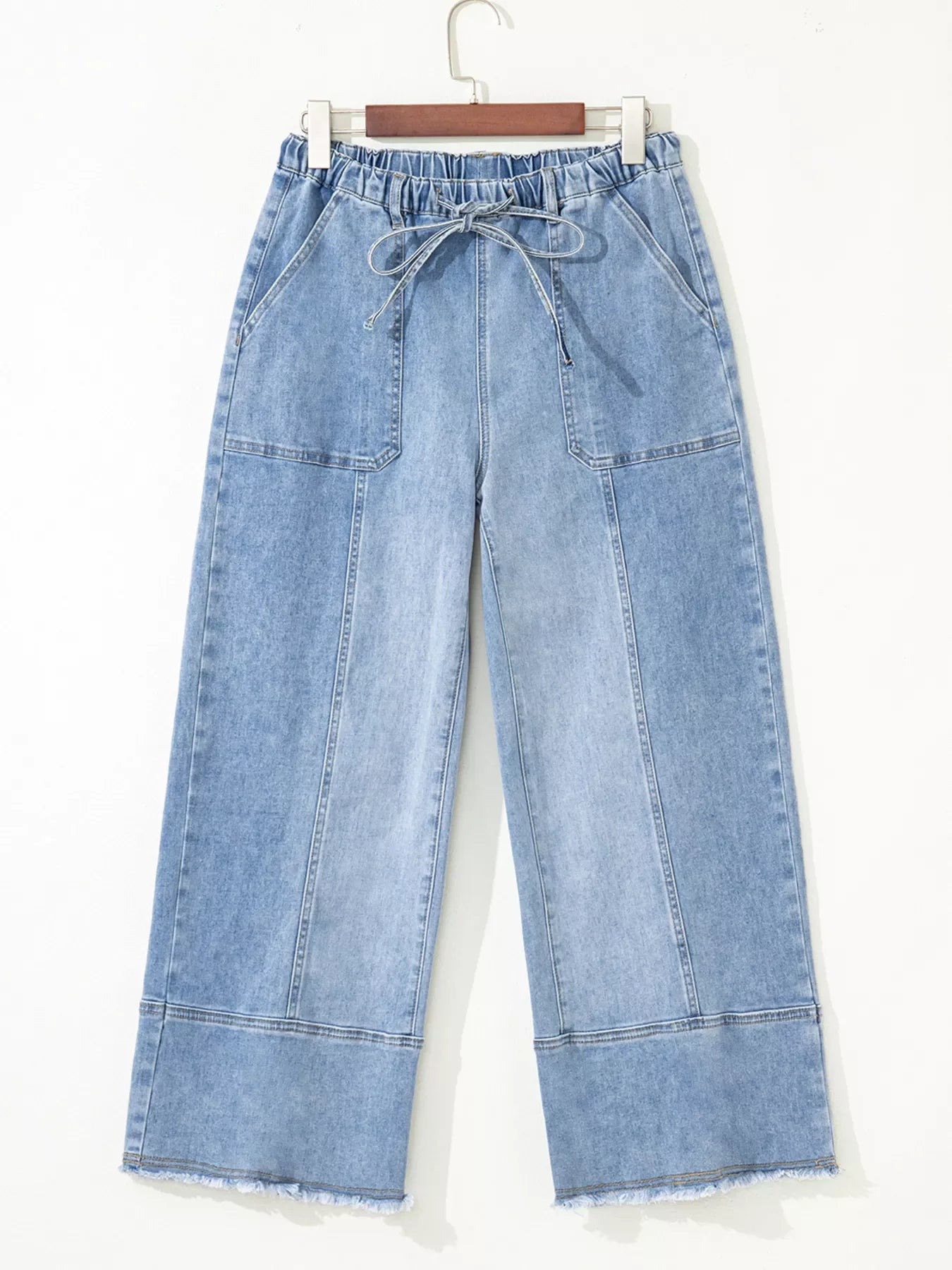 Hazel Blues® |  Wide Leg Drawstring Raw Hem Jeans