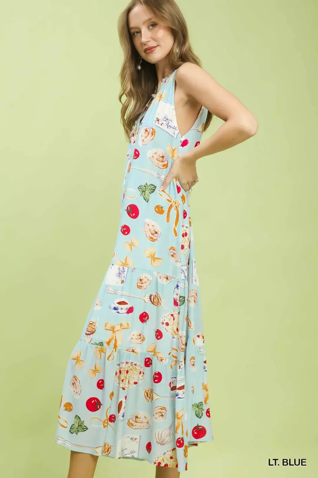 Hazel Blues® |  Umgee Abstract Print Tiered Halter Midi Dress