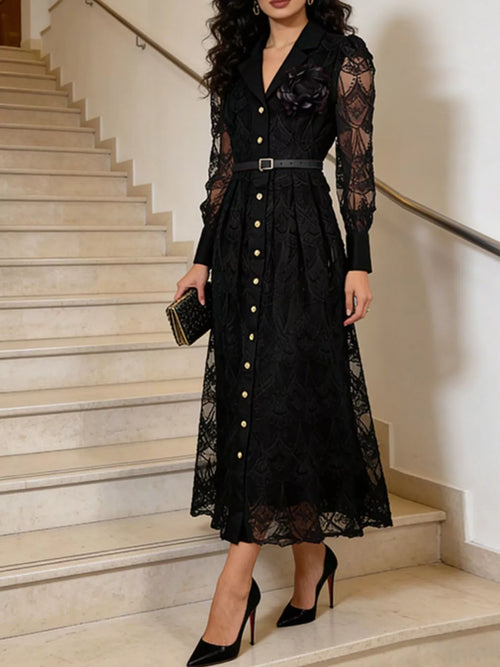 Hazel Blues® |  Lace Button Front Midi Dress