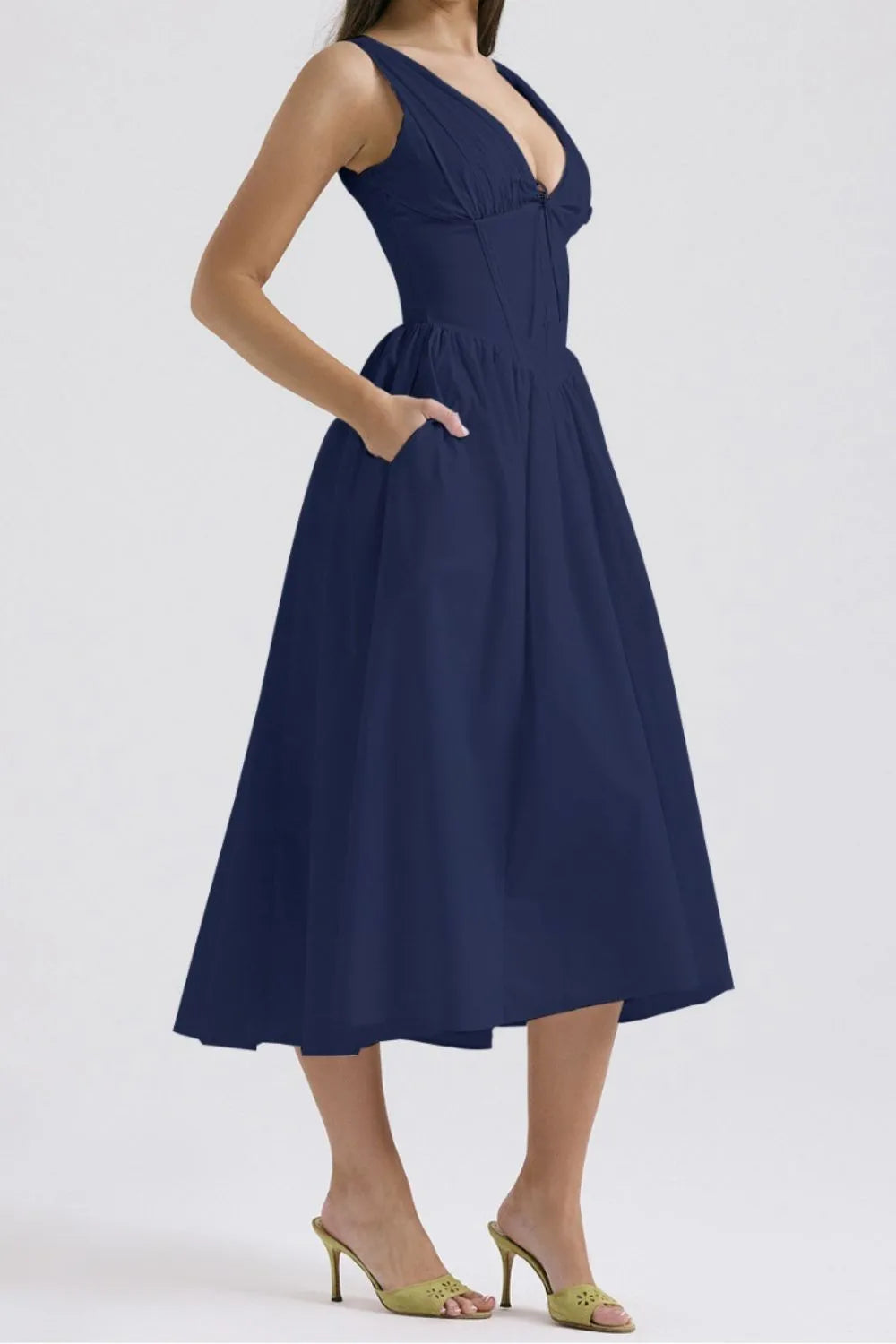 Hazel Blues® |  Ruched V-Neck Sleeveless Dress with Pockets