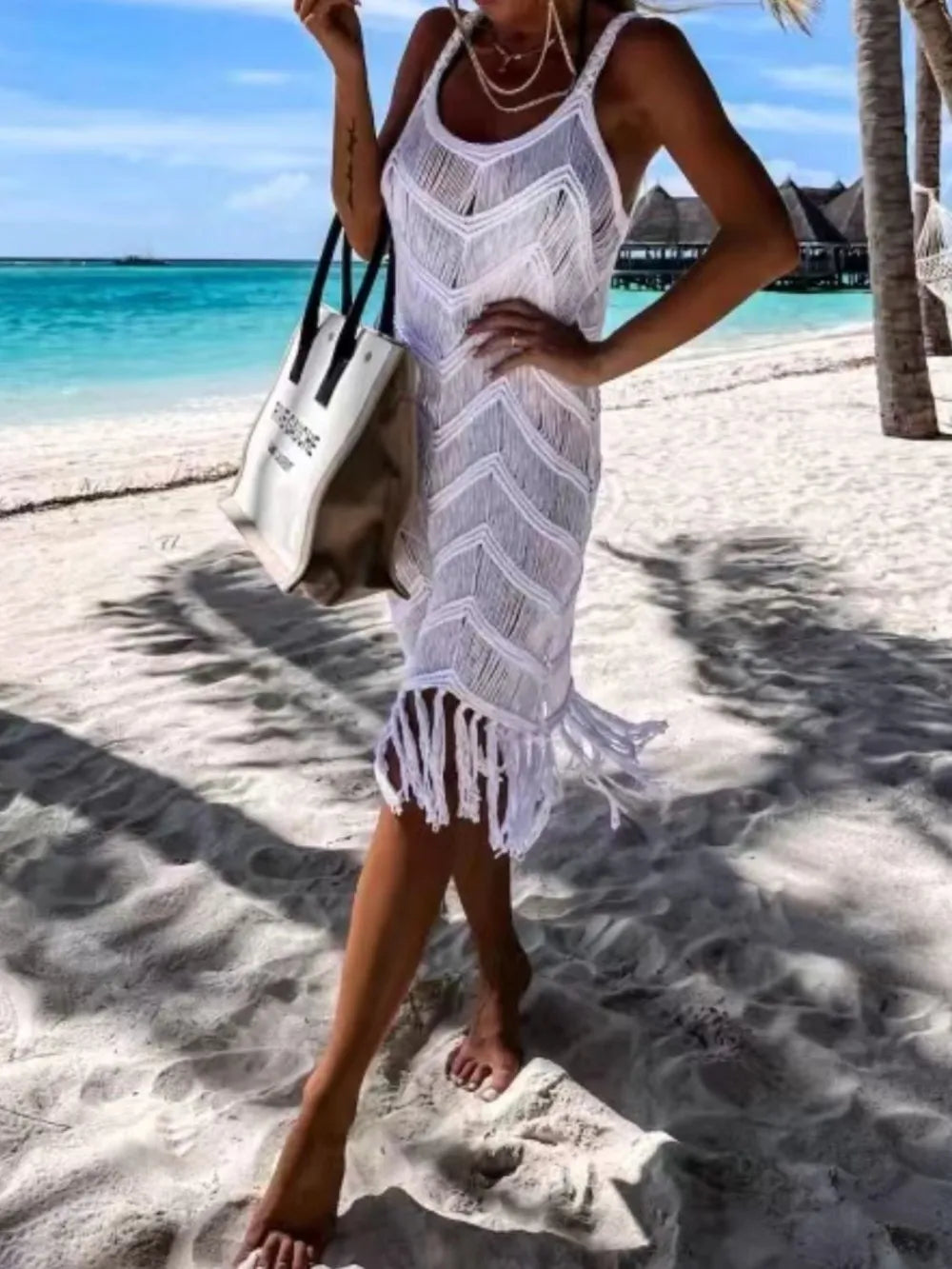 Hazel Blues® | Fringe Scoop Neck Cover-Up