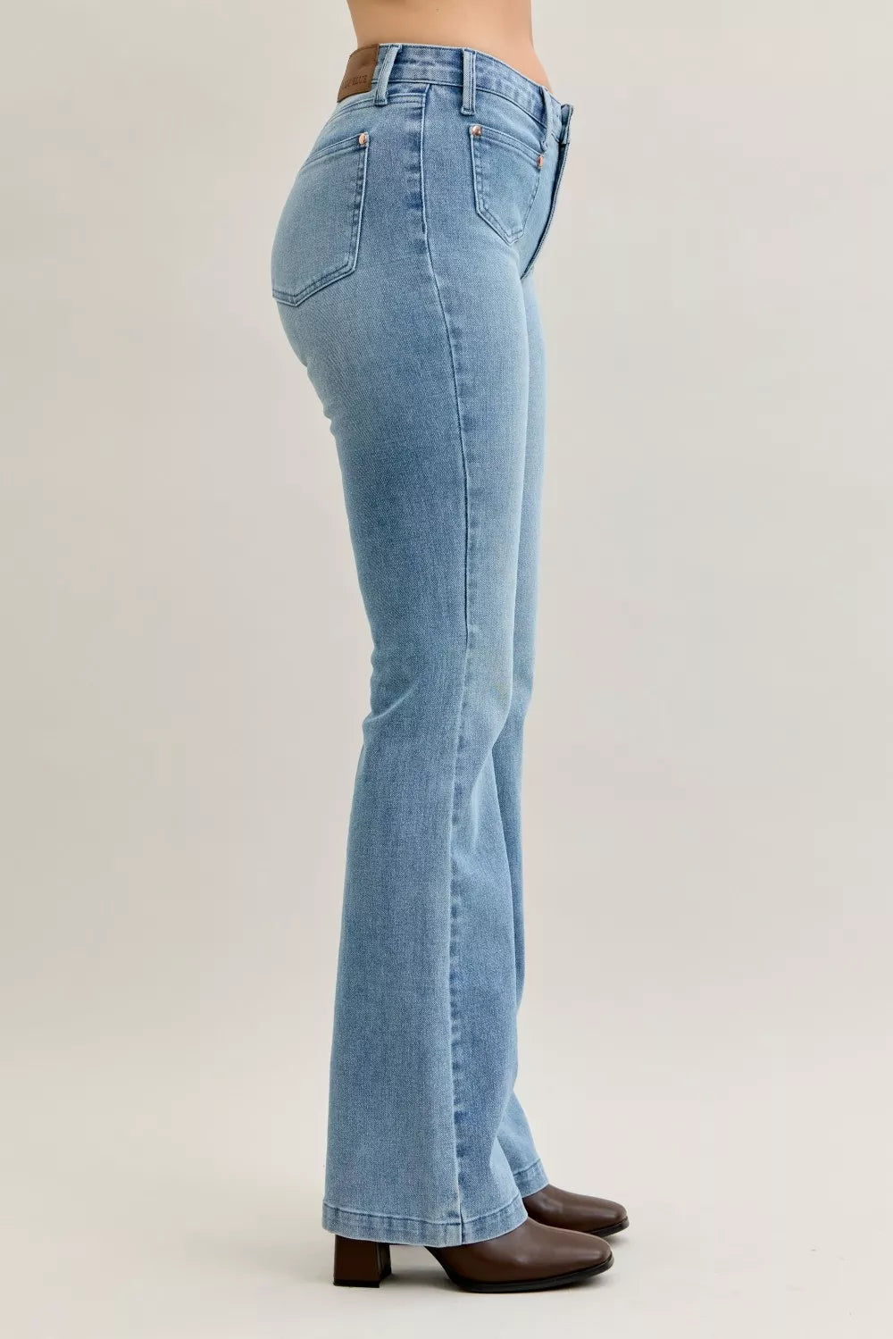 Hazel Blues® | Judy Blue Mid Rise Bootcut Jeans with Contrast Wash & Front Patch Pockets