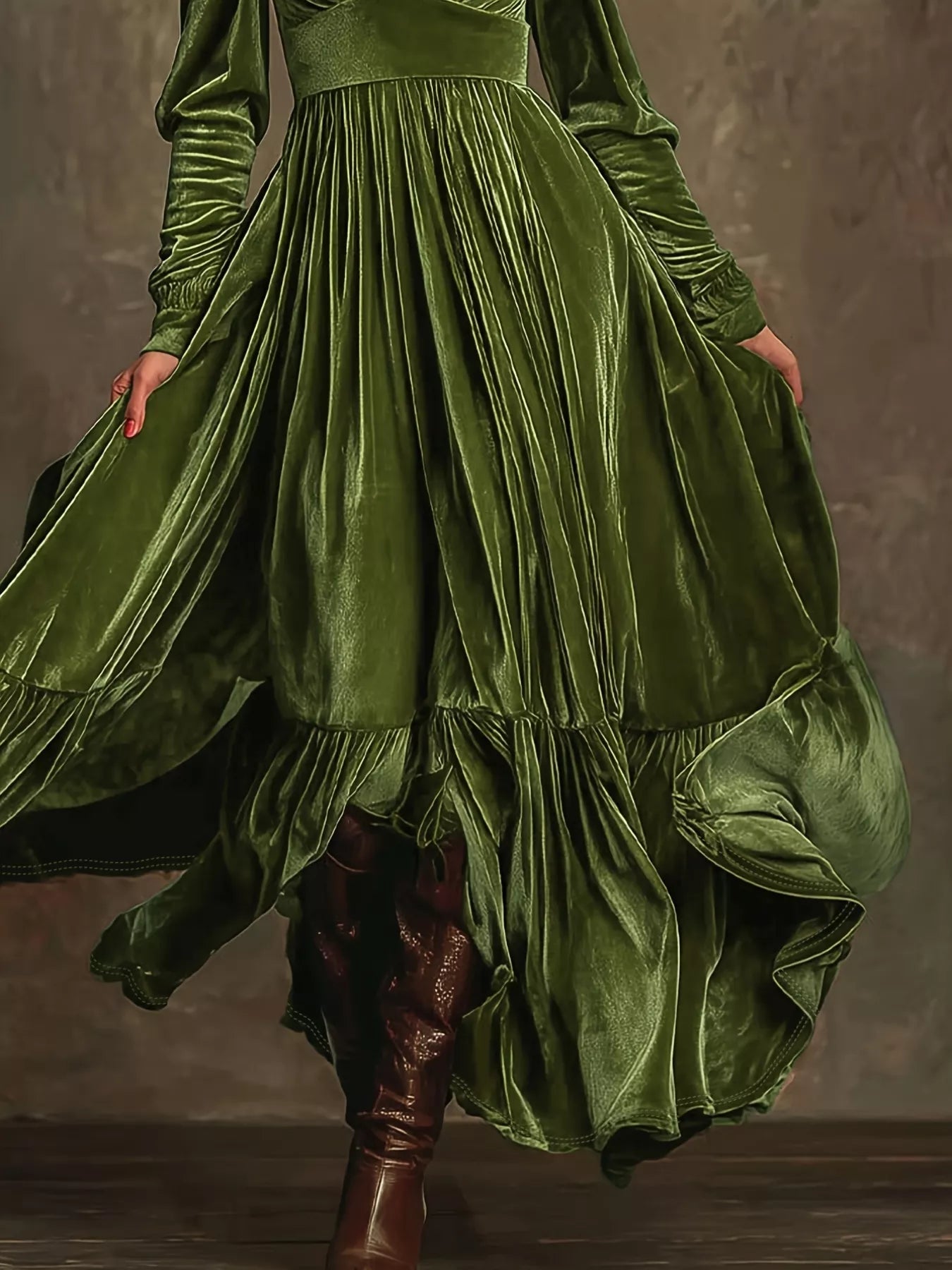 Hazel Blues® |  Ruffled Hem Long Sleeve Dress