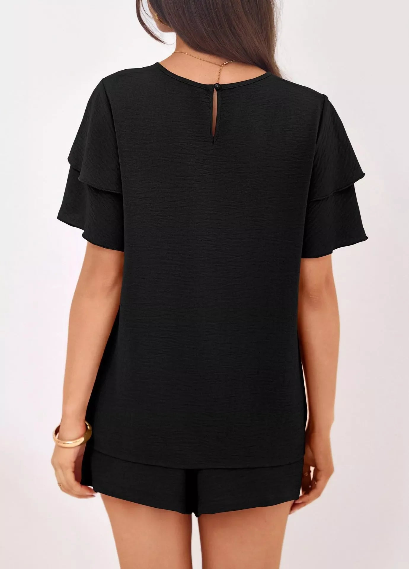Hazel Blues® |  Ruffle Sleeve Top and Shorts Two-Piece Set