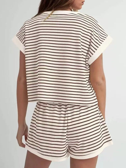 Hazel Blues® | Striped Round Neck Top and Shorts Set