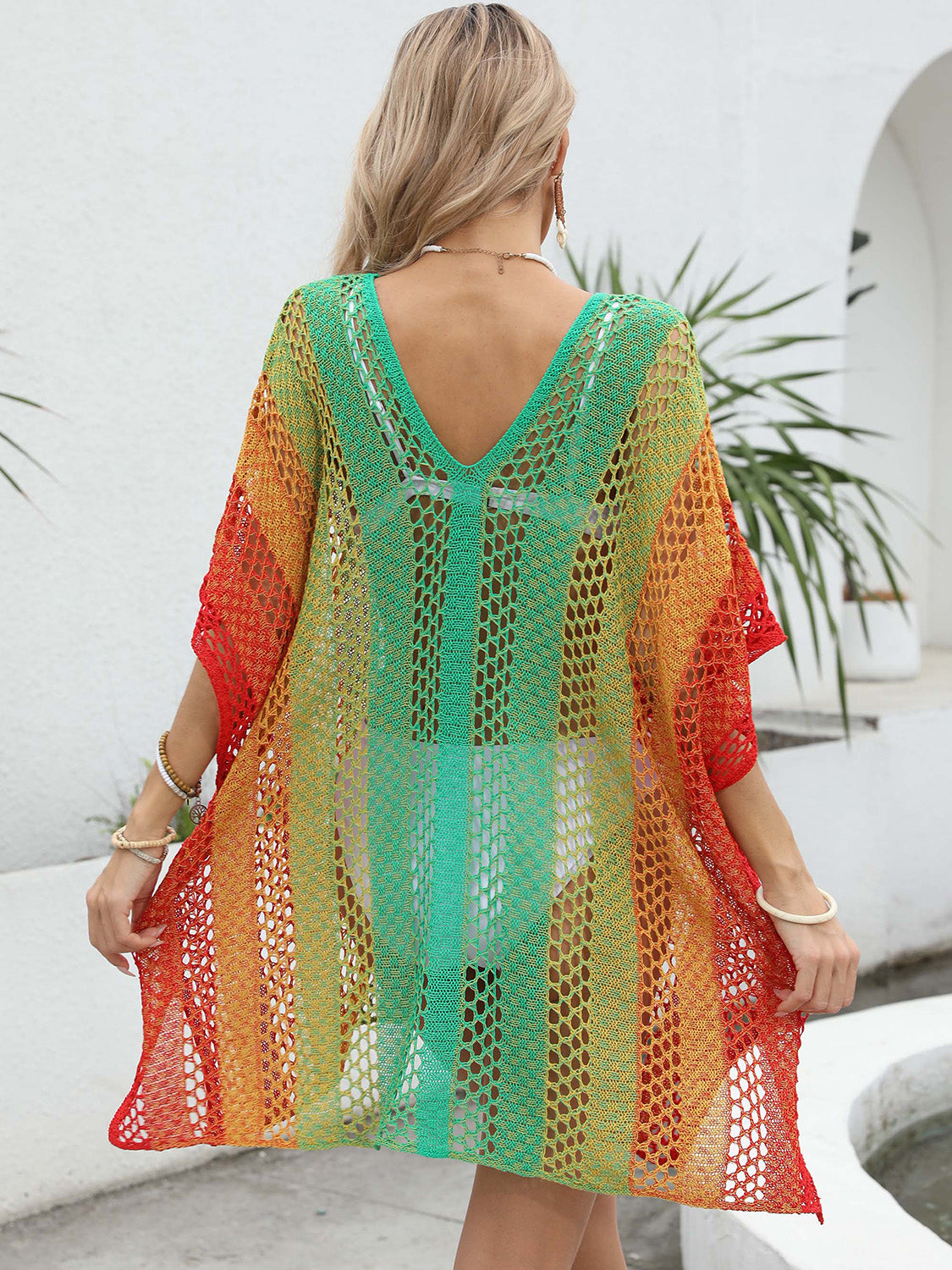 Hazel Blues® | Openwork Contrast V-Neck Cover-Up