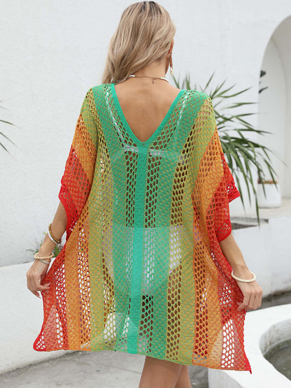 Hazel Blues® | Openwork Contrast V-Neck Cover-Up