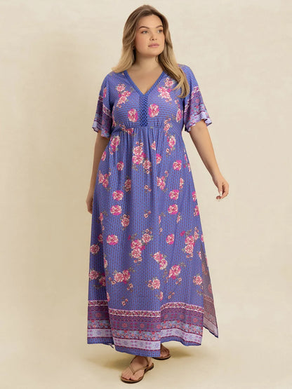 Hazel Blues® | Printed V-Neck Flutter Sleeve Dress